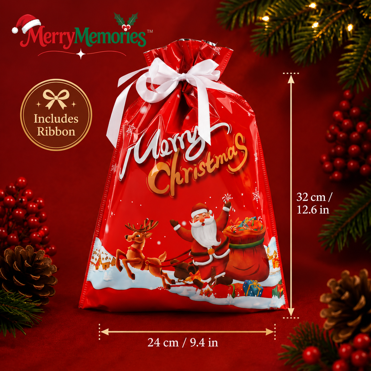 Christmas Gift Bag + Ribbon