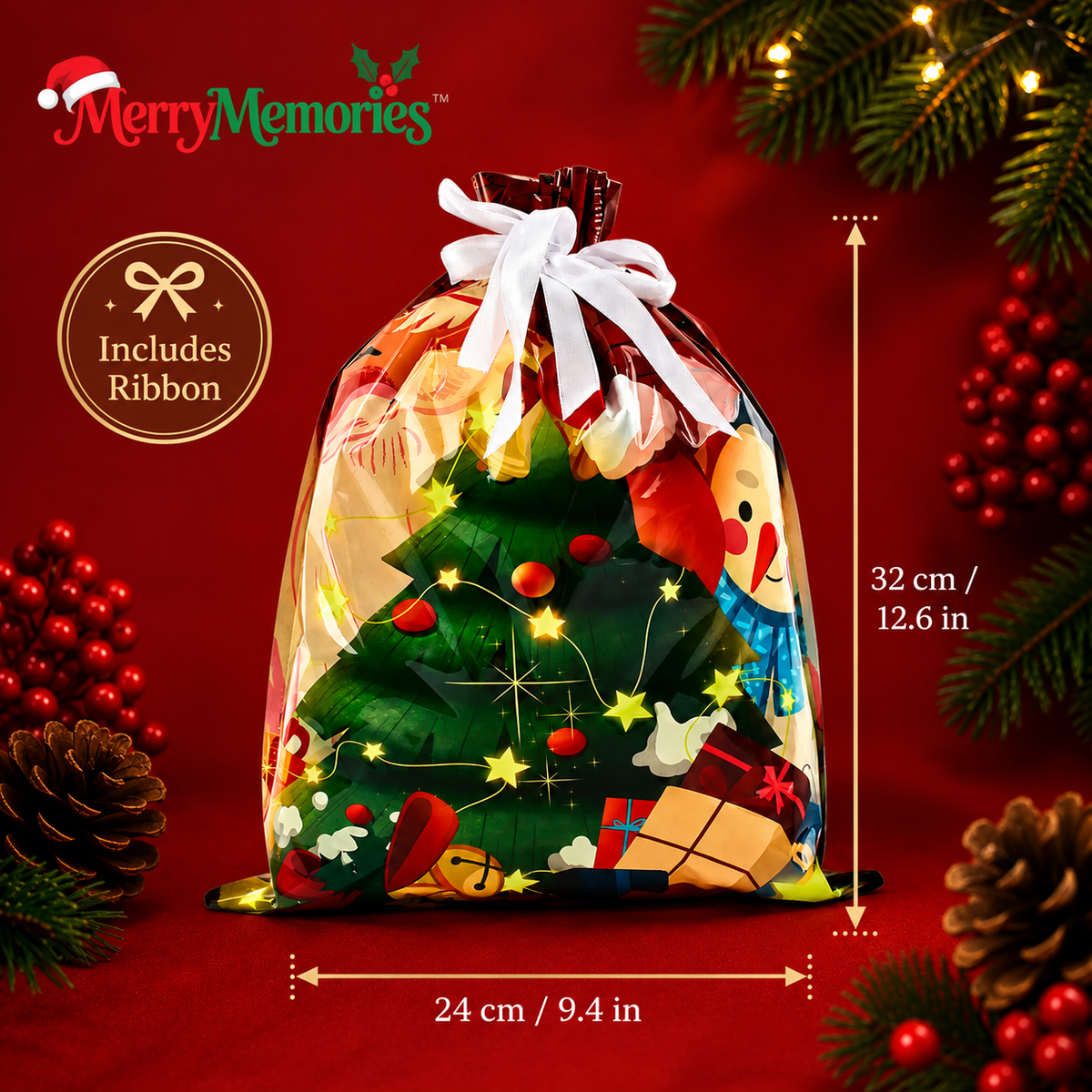 Christmas Gift Bag + Ribbon